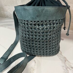 Ashford Woven Leather Bucket Bag in Dark Green/Teal